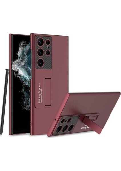 Samsung Galaxy S22 Ultra Uyumlu Kılıf Standlı Ays Kapak, Koyu Mor