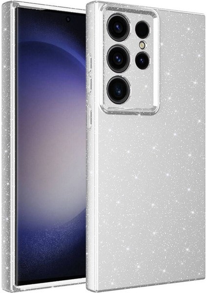 Samsung Galaxy S23 Ultra Uyumlu Kılıf Kamera Korumalı Simli Lüks Koton Kapak, Gümüş