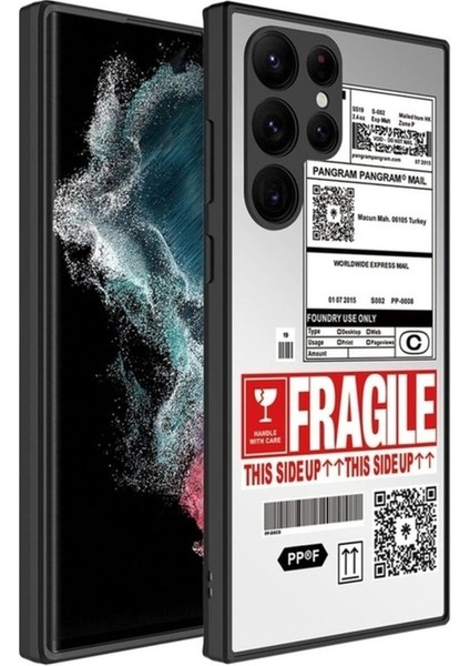 Samsung Galaxy S23 Ultra Uyumlu Kılıf Aynalı Desenli Kamera Korumalı Parlak Mirror Kapak, Fragile