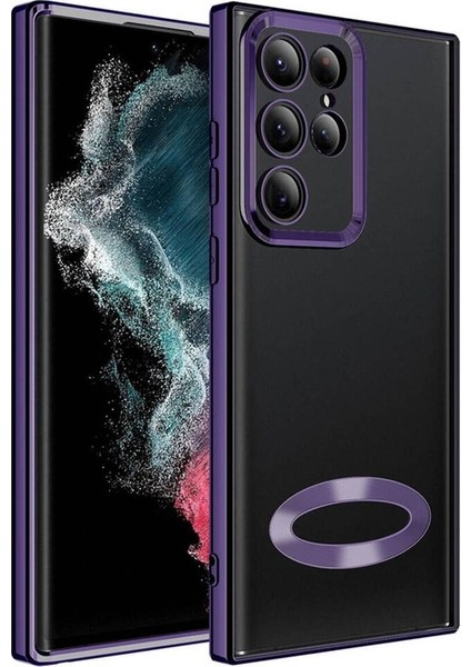 Samsung Galaxy S24 Ultra Uyumlu Kılıf Kamera Korumalı Logo Gösteren Omega Kapak, Derin Mor