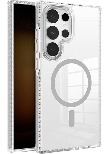 Samsung Galaxy S24 Ultra Uyumlu Kılıf Magsafe Şarj Özellikli Airbagli Takılabilir Askı Aparatlı Nana Kapak, Gri