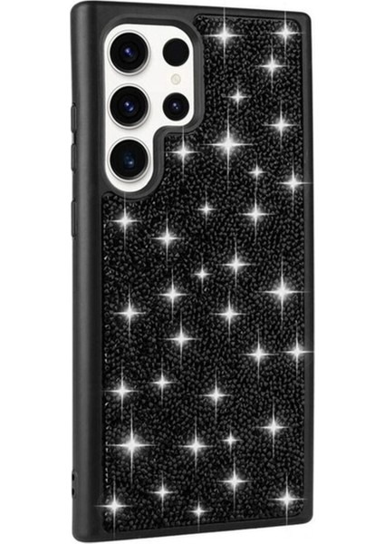 Samsung Galaxy S23 Ultra Uyumlu Kılıf Parlak Taşlı Tasarım Pırlanta Kapak, Siyah