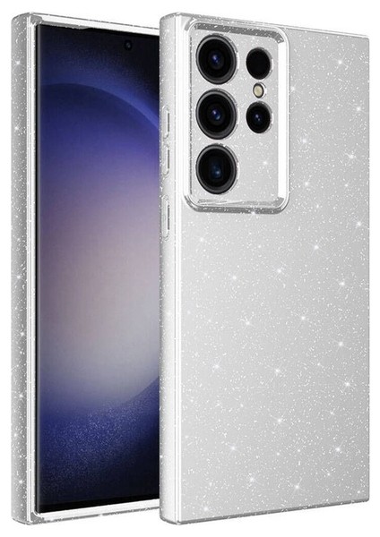 Samsung Galaxy S24 Ultra Uyumlu Kılıf Kamera Korumalı Simli Lüks Koton Kapak, Gümüş