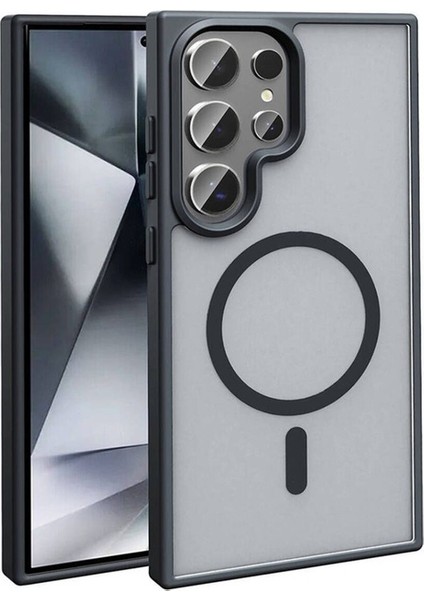 Samsung Galaxy S24 Ultra Uyumlu Kılıf Magsafe Şarj Özellikli Mat Arka Yüzey Sio Kapak, Siyah