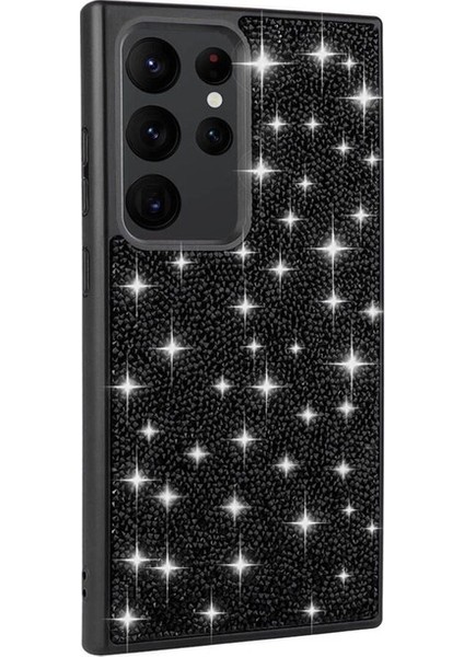 Samsung Galaxy S24 Ultra Uyumlu Kılıf Parlak Taşlı Tasarım Pırlanta Kapak, Siyah