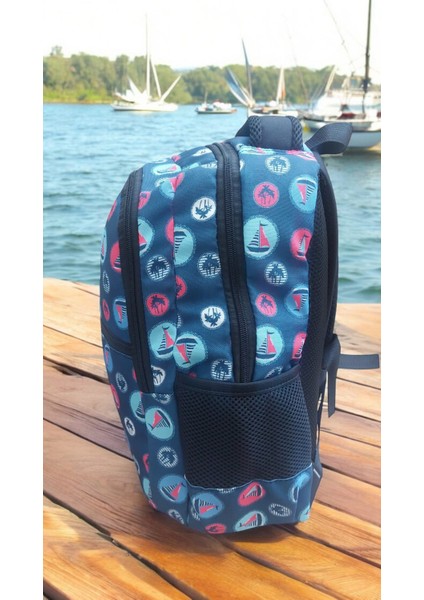 Yelken Deniz Desenli Ilkokul Çantası ve Beslenme Çantası (Maskot Anahtarlık Hediyelidir) modelleri