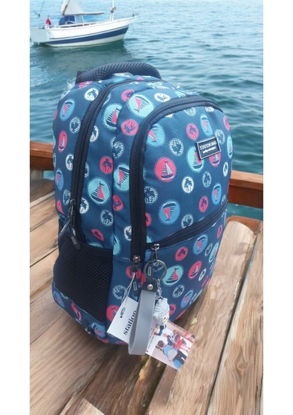 Yelken Deniz Desenli Ilkokul Çantası ve Beslenme Çantası (Maskot Anahtarlık Hediyelidir) fırsatları