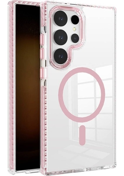 Samsung Galaxy S24 Ultra Uyumlu Kılıf Magsafe Şarj Özellikli Airbagli Takılabilir Askı Aparatlı Nana Kapak, Pembe
