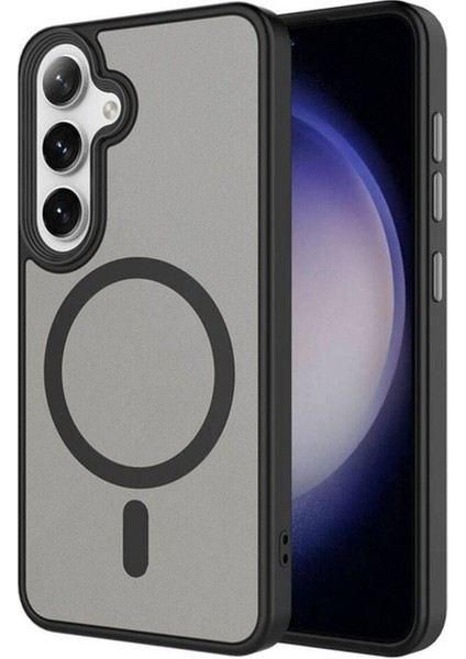 Samsung Galaxy S24 Uyumlu Kılıf Sert Pc Arka Yüzey Wireless Şarj Özellikli Flet Magsafe Kapak, Siyah