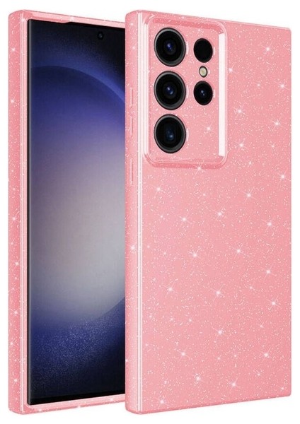 Samsung Galaxy S24 Ultra Uyumlu Kılıf Kamera Korumalı Simli Lüks Koton Kapak, Pembe