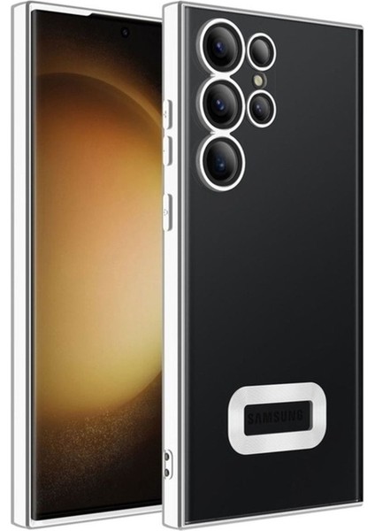 Samsung Galaxy S23 Ultra Uyumlu Kılıf Kamera Korumalı Logo Gösteren Omega Kapak, Gümüş