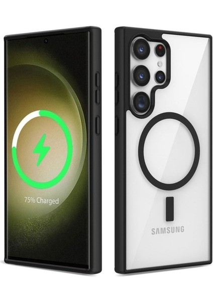 Samsung Galaxy S22 Ultra Uyumlu Kılıf Magsafe Wireless Şarj Özellikli Silikon Ege Kapak, Siyah