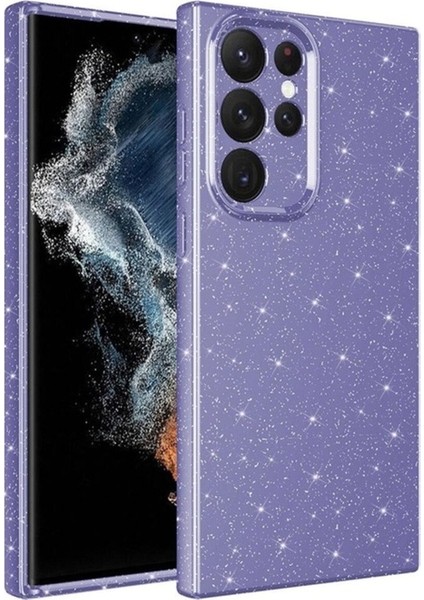 Samsung Galaxy S22 Ultra Uyumlu Kılıf Kamera Korumalı Simli Lüks Koton Kapak, Mor