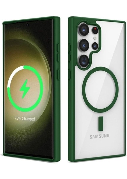 Samsung Galaxy S22 Ultra Uyumlu Kılıf Magsafe Wireless Şarj Özellikli Silikon Ege Kapak, Yeşil
