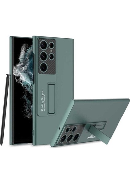 Samsung Galaxy S22 Ultra Uyumlu Kılıf Standlı Ays Kapak, Koyu Yeşil