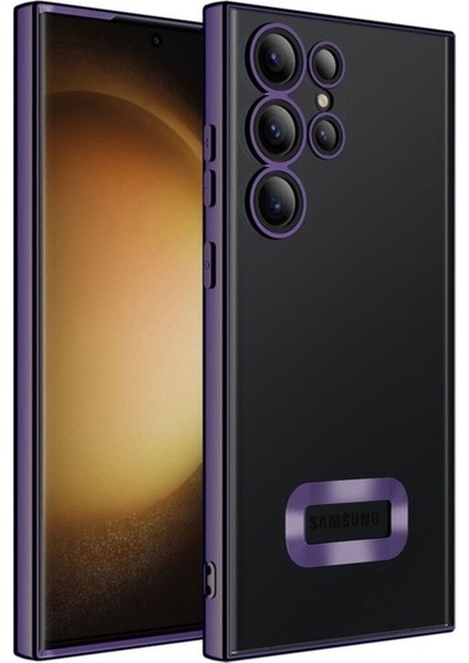 Samsung Galaxy S23 Ultra Uyumlu Kılıf Kamera Korumalı Logo Gösteren Omega Kapak, Derin Mor