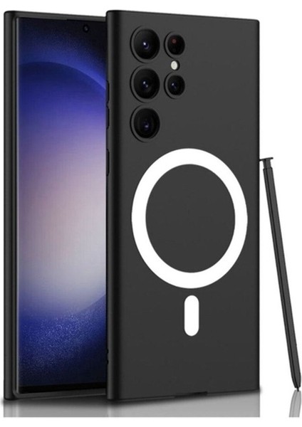 Samsung Galaxy S23 Ultra Uyumlu Kılıf Wireless Şarj Özellikli Kıpta Magsafe Silikon Kapak, Siyah