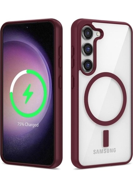 Samsung Galaxy S22 Uyumlu Kılıf Magsafe Wireless Şarj Özellikli Silikon Ege Kapak, Koyu Kırmızı