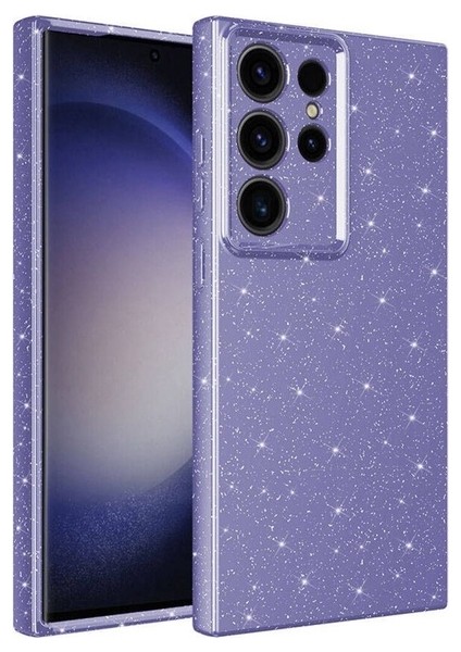 Samsung Galaxy S24 Ultra Uyumlu Kılıf Kamera Korumalı Simli Lüks Koton Kapak, Mor