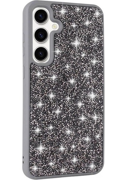 Samsung Galaxy S24 Uyumlu Kılıf Parlak Taşlı Tasarım Pırlanta Kapak, Gri