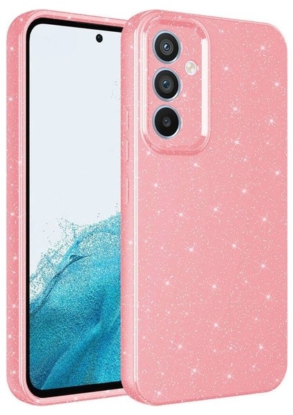 Samsung Galaxy S24 Uyumlu Kılıf Kamera Korumalı Simli Lüks Koton Kapak, Pembe