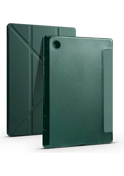 Samsung Galaxy Tab A8 10.5 SM-X200 (2021) Uyumlu Kılıf Zore Tri Folding Kalem Bölmeli Standlı Kılıf, Koyu Yeşil