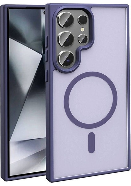Samsung Galaxy S24 Ultra Uyumlu Kılıf Magsafe Şarj Özellikli Mat Arka Yüzey Sio Kapak, Koyu Mor