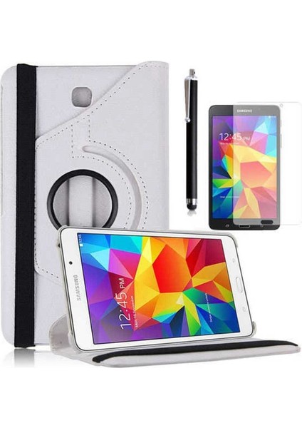 Samsung Galaxy Tab 4 7.0 T230 Uyumlu Zore Dönebilen Standlı Kılıf, Beyaz