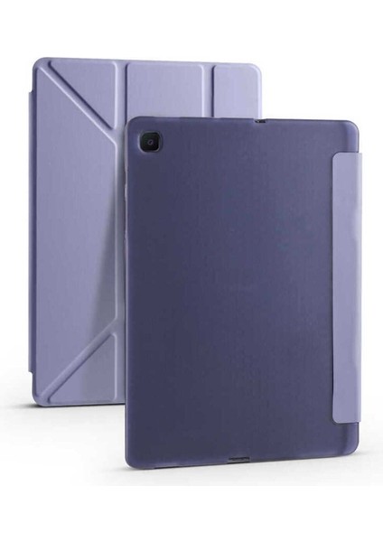 Samsung Galaxy Tab S6 Lite P610 Uyumlu Kılıf Zore Tri Folding Kalem Bölmeli Standlı Kılıf, Mor