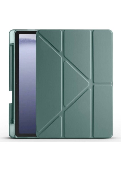 Samsung Galaxy Tab A9 Plus Uyumlu Kılıf Zore Tri Folding Kalem Bölmeli Standlı Kılıf, Koyu Yeşil