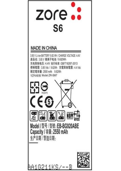Samsung Galaxy S6 Uyumlu Zore Tam Orjinal Batarya