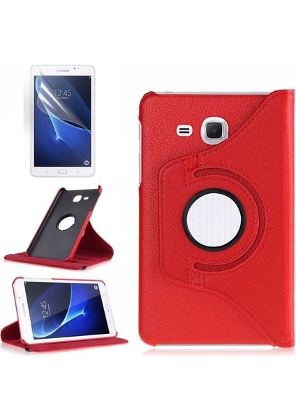 Samsung Galaxy Tab 4 T280 Uyumlu Zore Dönebilen Standlı Kılıf, Kırmızı
