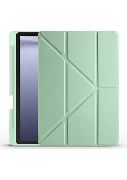 Samsung Galaxy Tab A9 Uyumlu Kılıf Zore Tri Folding Kalem Bölmeli Standlı Kılıf, Açık Yeşil