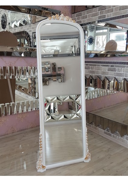 Matmazel White Gold Model Beyaz Altın Renk Dekoratif Ayaklı Boy Aynası