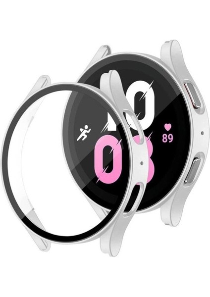 Samsung Galaxy Watch 5 40MM Uyumlu Sert Pc Kasa ve Ekran Koruyucu Zore Watch Gard 14, Gümüş fiyatları
