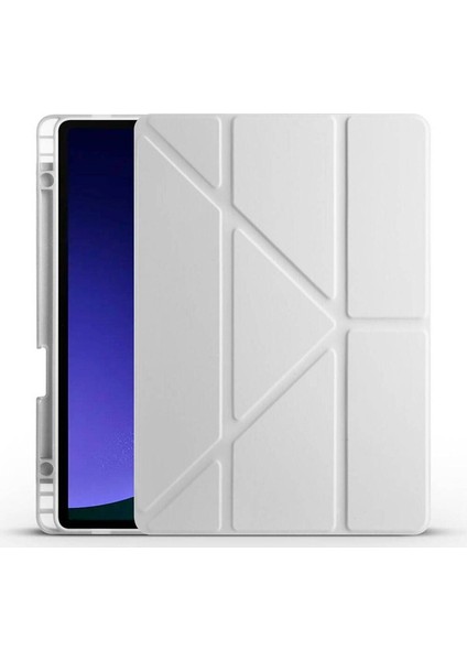 Samsung Galaxy Tab S9 Fe Uyumlu Kılıf Zore Tri Folding Kalem Bölmeli Standlı Kılıf, Gri