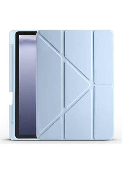 Samsung Galaxy Tab A9 Uyumlu Kılıf Zore Tri Folding Kalem Bölmeli Standlı Kılıf, Mavi