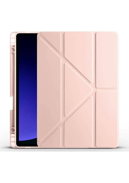 Samsung Galaxy Tab S9 Fe Uyumlu Kılıf Zore Tri Folding Kalem Bölmeli Standlı Kılıf, Rose Gold