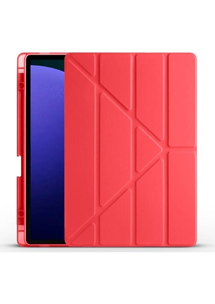 Samsung Galaxy Tab S9 Plus Uyumlu Kılıf Zore Tri Folding Kalem Bölmeli Standlı Kılıf, Kırmızı