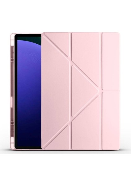 Samsung Galaxy Tab S9 Ultra SM-X910 Uyumlu Kılıf Zore Tri Folding Kalem Bölmeli Standlı Kılıf, Rose Gold