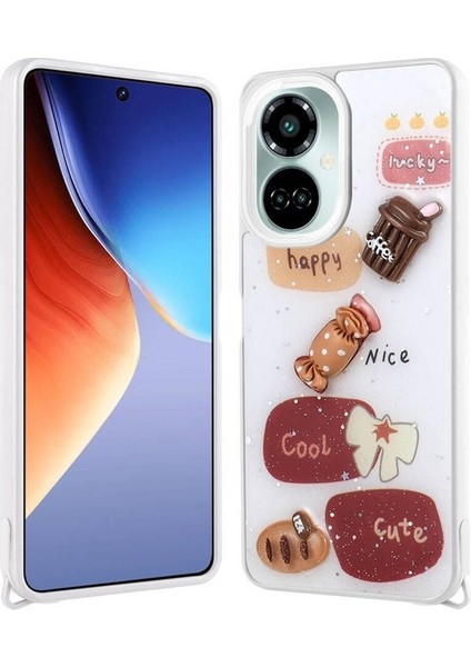 Tecno Camon 19 Pro Uyumlu Kılıf Parlayan Simli Kabartma Figürlü Cevze Kapak, Beyaz