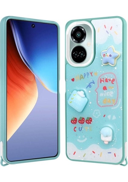 Tecno Camon 19 Pro Uyumlu Kılıf Parlayan Simli Kabartma Figürlü Cevze Kapak, Yeşil