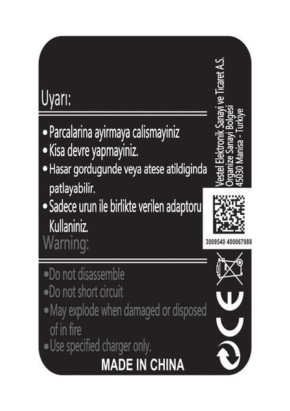 Vestel Venüs 5000 Zore Quality Batarya