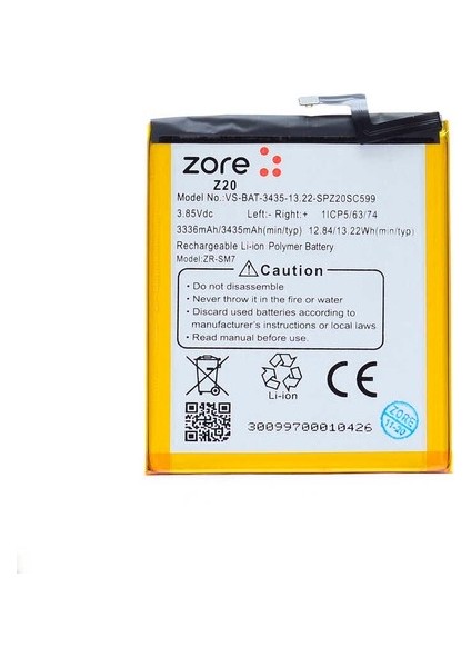 Vestel Venüs Z20 Uyumlu Zore Tam Orjinal Batarya