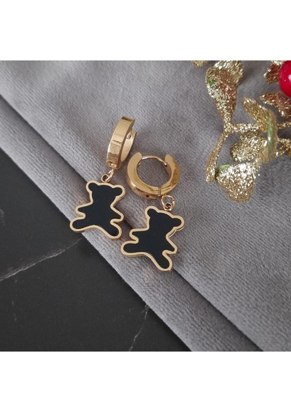 Çelik 316L Ayıcık Detay Gold Renk Kadın Küpe