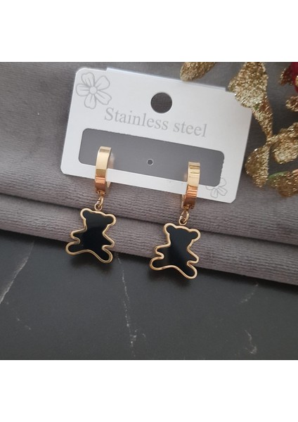 Çelik 316L Ayıcık Detay Gold Renk Kadın Küpe modelleri