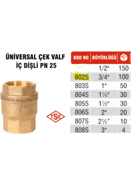 3/4'' Üniversal Çekvalf Iç Dişli Pn-25