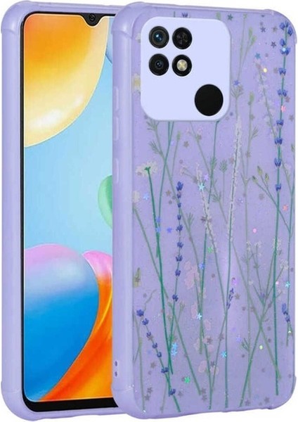 Xiaomi Redmi 10C Uyumlu Kılıf Simli Desenli Kamera Korumalı Parlak Popy Kapak, Dallar