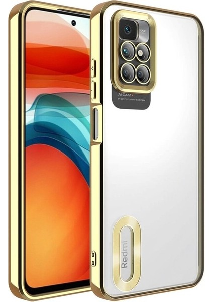 Xiaomi Redmi 10 Uyumlu Kılıf Kamera Korumalı Logo Gösteren Omega Kapak, Gold