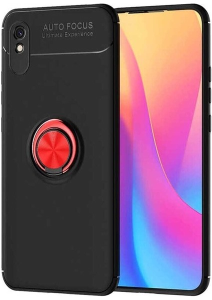 Xiaomi Redmi 9A Uyumlu Kılıf Ravel Silikon Kapak, Siyah-Kırmızı